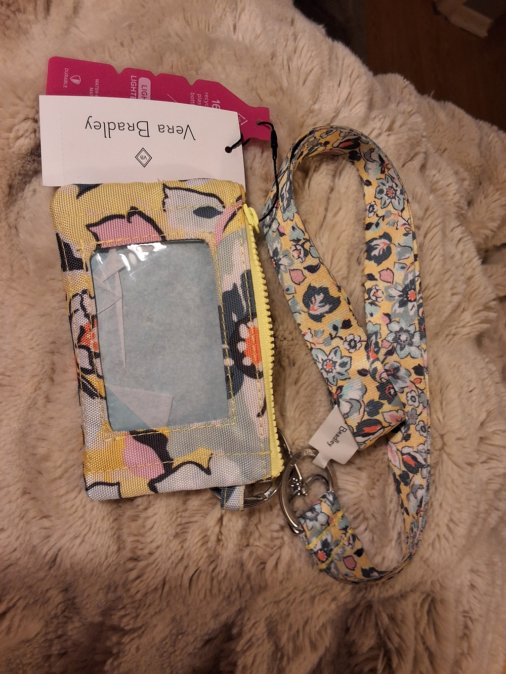 Vera Bradley Yellow Floral ID Lanyard Card Case with Strap